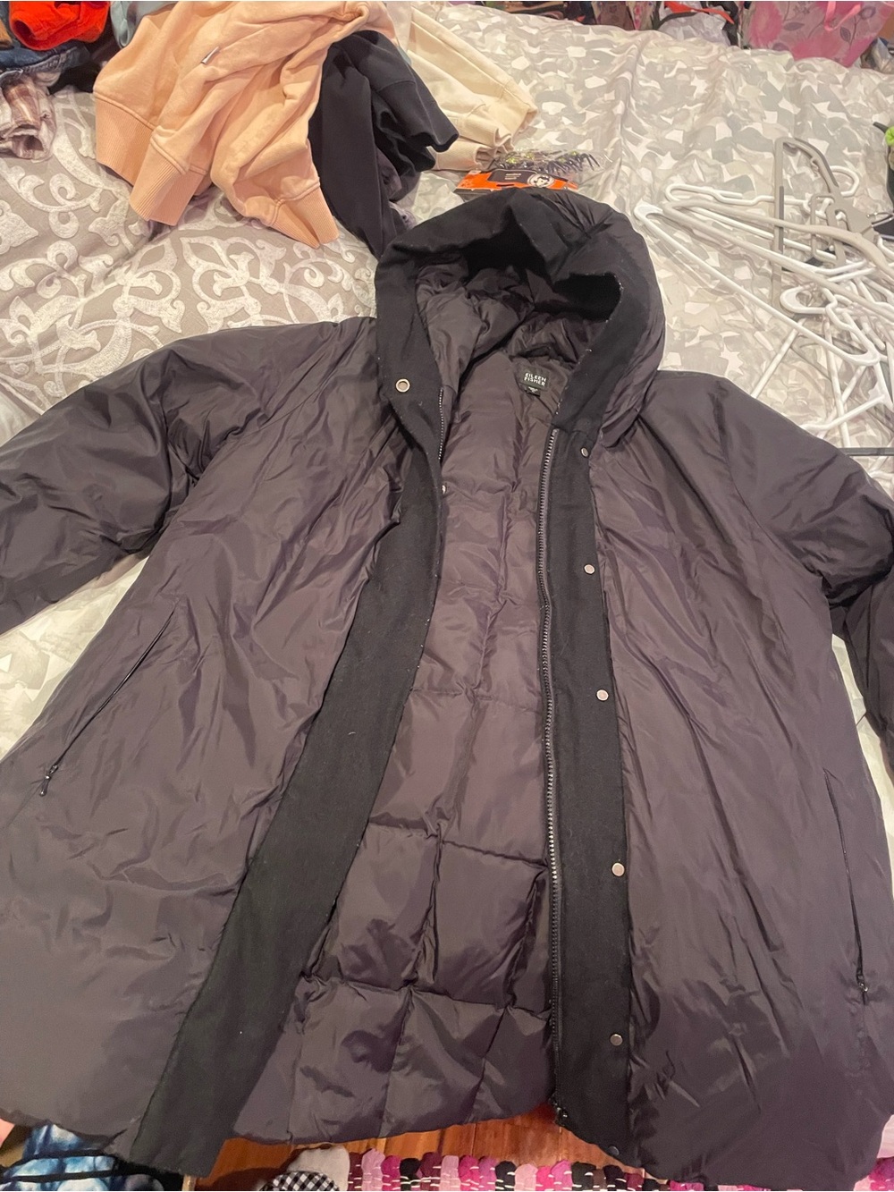 Eileen Fisher Black Hooded Puffer Coat